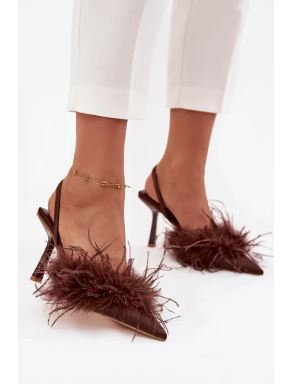 Lodičky s a otevřenou patou čokoládové model 21715217 - Boto