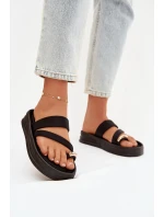 Materiálové dámské pantofle s pásky a zlatým detailem Černé Farielle