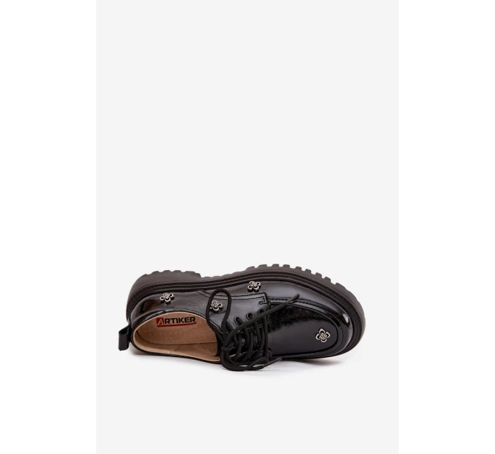 Lakované dámské mokasíny s ozdobnou přezkou S.Barski – černé