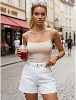 Dámské šortky s vysokým pasem a páskem, bílé, FashionStreet SY0587 Dámské šortky s vysokým pasem a páskem, bílé, FashionStreet SY0587