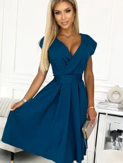 348-5 SCARLETT - rozšířené šaty s obálkovým výstřihem - MARINE