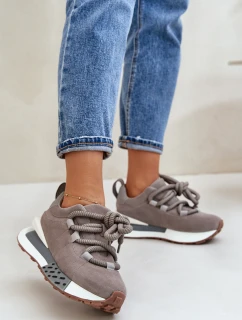 Semišové dámské sneakersy na platformě s šněrováním Artiker šedé model 21671668 - Boto