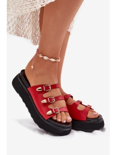 Dámské Klapky Na Platformě S Pásky Červené model 21698711 - Boto