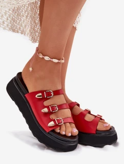 Dámské Klapky Na Platformě S Pásky Červené model 21698711 - Boto