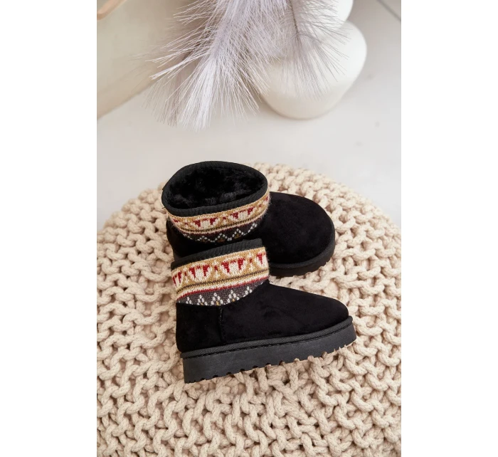 Nazouvací Dětské Sněhule se Vzorem Zateplené Kožíškem Černé Mirirae