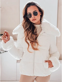 Dámská prošívaná krátká bunda s kožešinou TY5070 bílá - FashionStreet