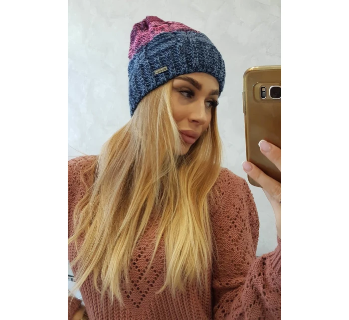 Fleecová čepice Dolores K303 denim+růžová+tmavě fialová Fleecová čepice Dolores K303 denim+růžová+tmavě fialová