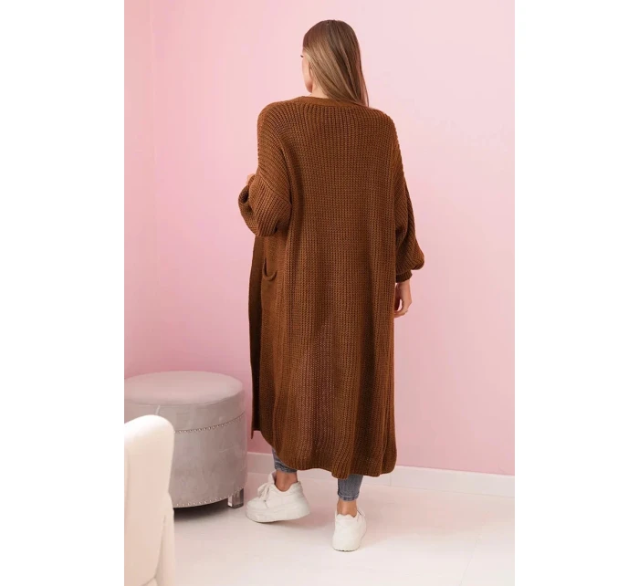 Svetr dlouhý kardigan tmavý velbloud