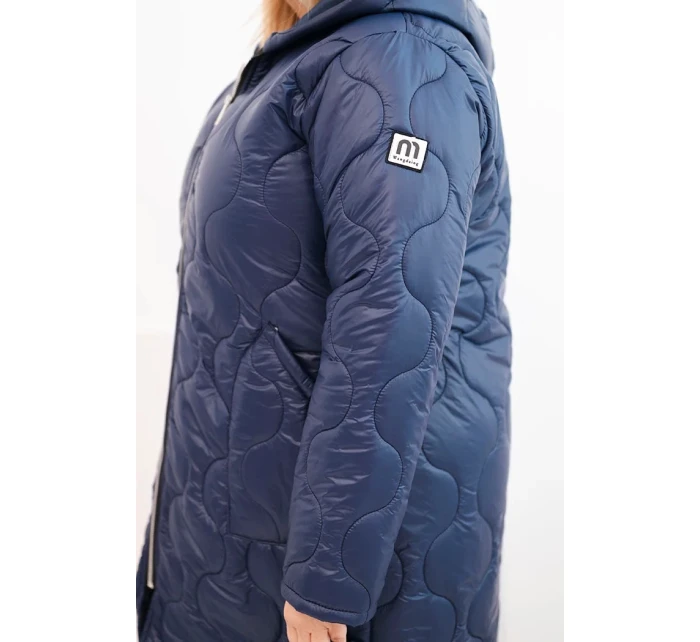 Dámská bunda Plus Size zimní prošívaná s kapucí modrá