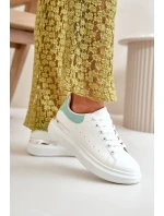 Nízké Dámské Tenisky Na Platformě Z Eko Kůže Bílá-Zelená Nevelena Nízké Dámské Tenisky Na Platformě Z Eko Kůže Bílá-Zelená Nevelena