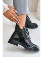 Kožené Lakované Boty Dámské Zateplené Na Zip D&A LZ42-042 Tmavozelené