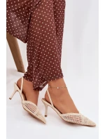 Sandály z pleteniny na jehlovém podpatku světle béžové model 21919223 - Boto