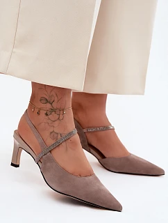 Kožené Semišové Sandály Na Podpatku S Páskem  Béžové model 22140732 - D&A