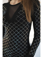 Pletené šaty s ozdobným vzorem černé kubické zirkony