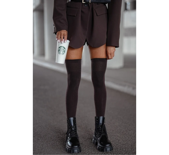 Dámské bavlněné hladké nadkolenky – čokoládové
