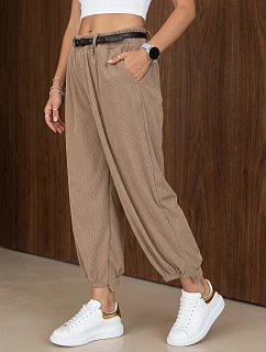 Spodnie damskie bawełniane z paskiem beżowe model 22394769 - FashionStreet