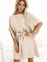 287-38 SOFIA Motýlí šaty se zavazováním v pase - DARK BEige