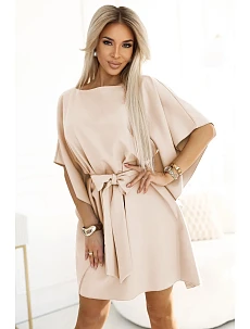 287-38 SOFIA Motýlí šaty se zavazováním v pase - DARK BEige