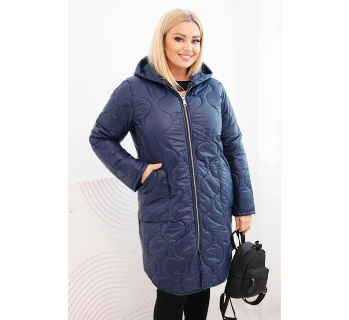 Dámská bunda Plus Size zimní prošívaná s kapucí modrá