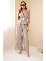 Dámský viskózový komplet: zavazovací top a kalhoty se širokou nohavicí fango Dámský viskózový komplet: zavazovací top a kalhoty se širokou nohavicí fango