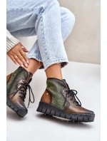 Kožené Boty Na Platformě A Klínu Maciejka 06702-09 Zeleno-Zlaté