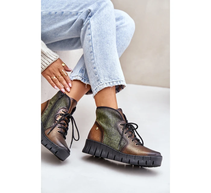 Kožené Boty Na Platformě A Klínu Maciejka 06702-09 Zeleno-Zlaté