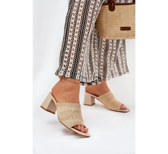 Dámské Pantofle S Pletením Na Podpatku Béžové model 21689418 - Boto Dámské Pantofle S Pletením Na Podpatku Béžové model 21689418 - Boto