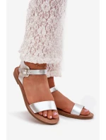 Dámské Sandály Na Plochém Podpatku Eko Kůže Stříbrné model 21703875 - Boto Dámské Sandály Na Plochém Podpatku Eko Kůže Stříbrné model 21703875 - Boto