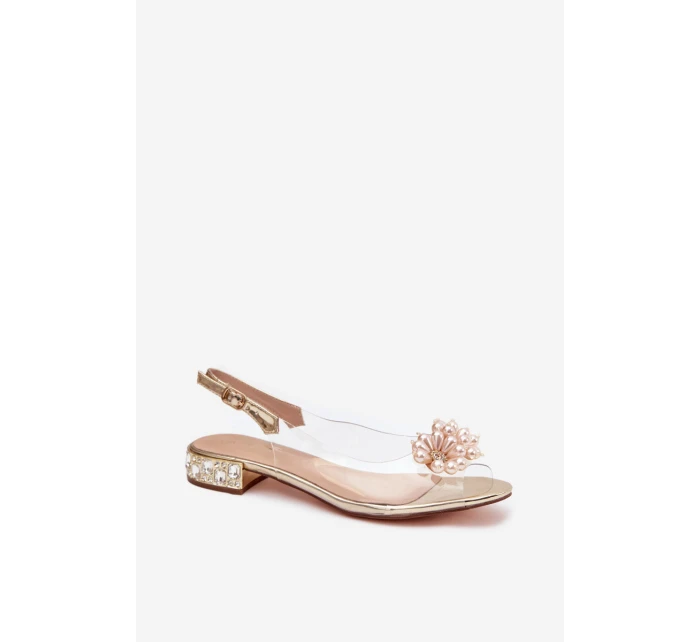 Průhledné sandály na nízkém podpatku s ozdobnými detaily D&A MR52-229 Zlaté