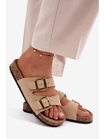 Semišové pantofle na korkové podrážce s přezkami béžové Tavira