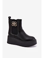 Zateplené Chelsea Boty Na Platformě S Ozdobným Detalem Černé model 22386787 - Boto Zateplené Chelsea Boty Na Platformě S Ozdobným Detalem Černé model 22386787 - Boto