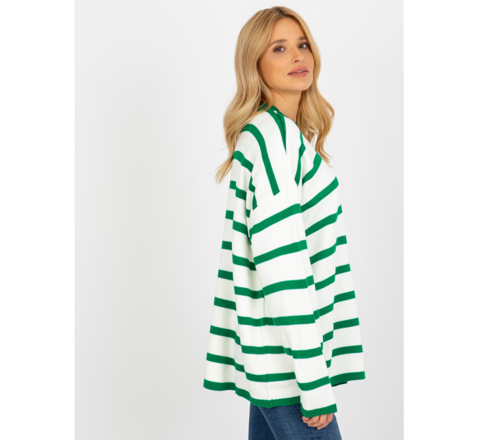 Tmavě zelený a ecru oversized vlněný svetr z RUE PARIS