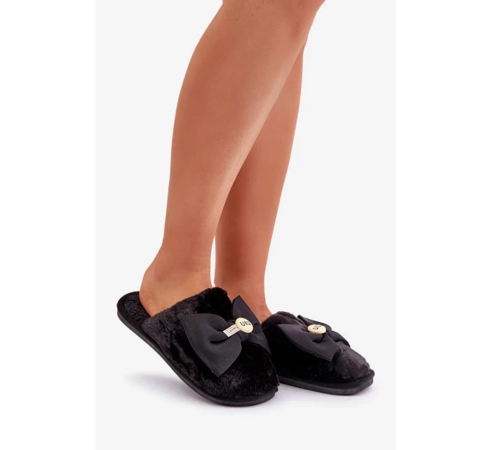 Dámské Pantofle S Kožešinou A Mašlí Černé Olfedi Dámské Pantofle S Kožešinou A Mašlí Černé Olfedi