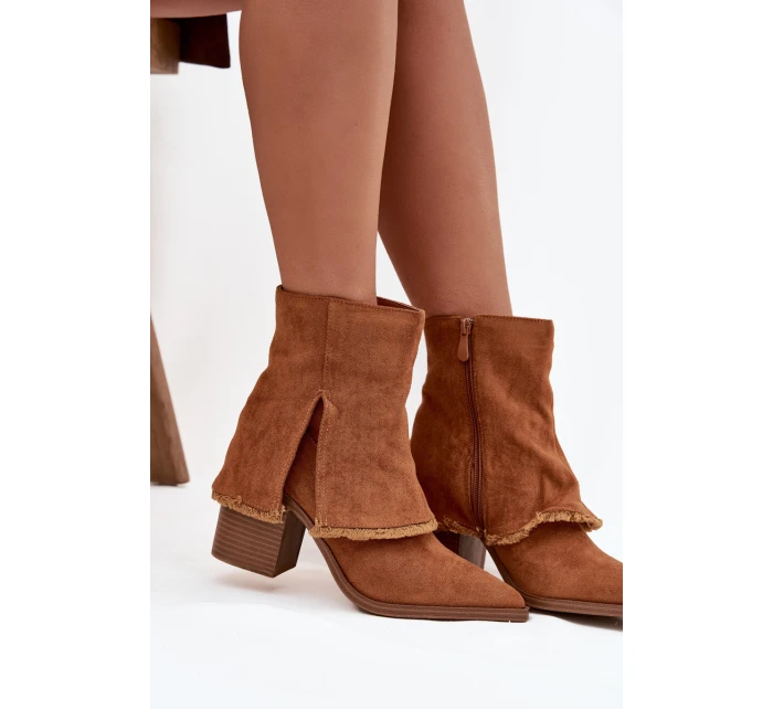 Dámské boty na podpatku se zavinutým lemem Idalia – camel