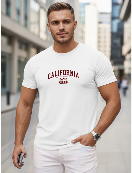 Pánské bavlněné tričko s potiskem „California“, bílé, FashionStreet NX5140R Pánské bavlněné tričko s potiskem „California“, bílé, FashionStreet NX5140R