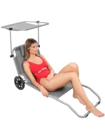 Skládací plážové lehátko se stříškou na kolečkách 116x62x62-90CM šedé Skládací plážové lehátko se stříškou na kolečkách 116x62x62-90CM šedé