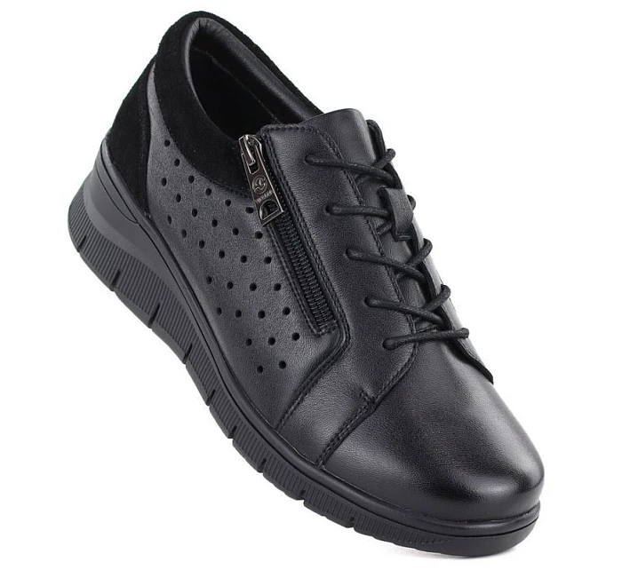 Dámské kožené polobotky na podpatku černé model 22060100 - VINCEZA