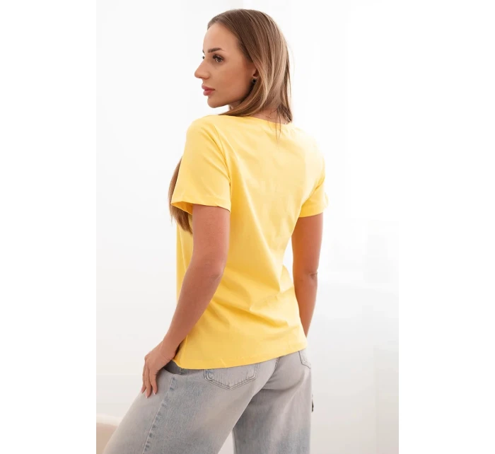 Dámská blůza s krátkým rukávem a nášivkou s perličkami žlutá