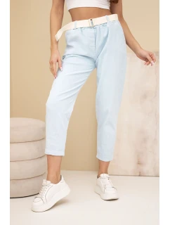 Dámské model 22010138 kalhoty s páskem modré - K-Fashion