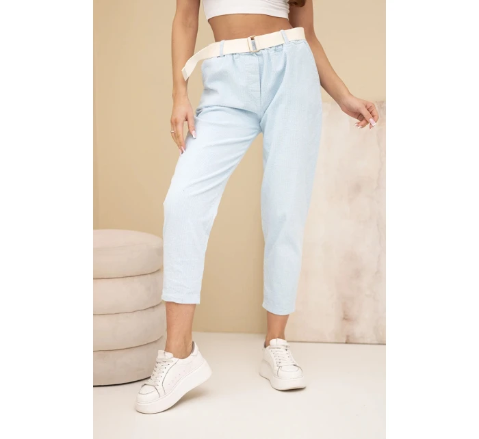 Dámské model 22010138 kalhoty s páskem modré - K-Fashion