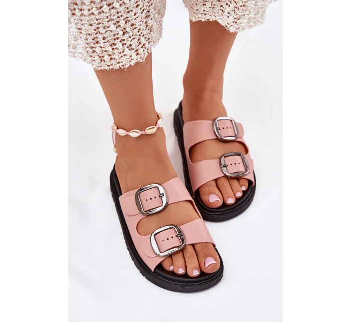 Dámské Pantofle S Přezkami Na Platformě Růžové model 21699232 - Boto