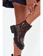 Kožené dámské kotníkové boty s efektem mačkání a přezkou Artiker 57C1007 Čokoládové