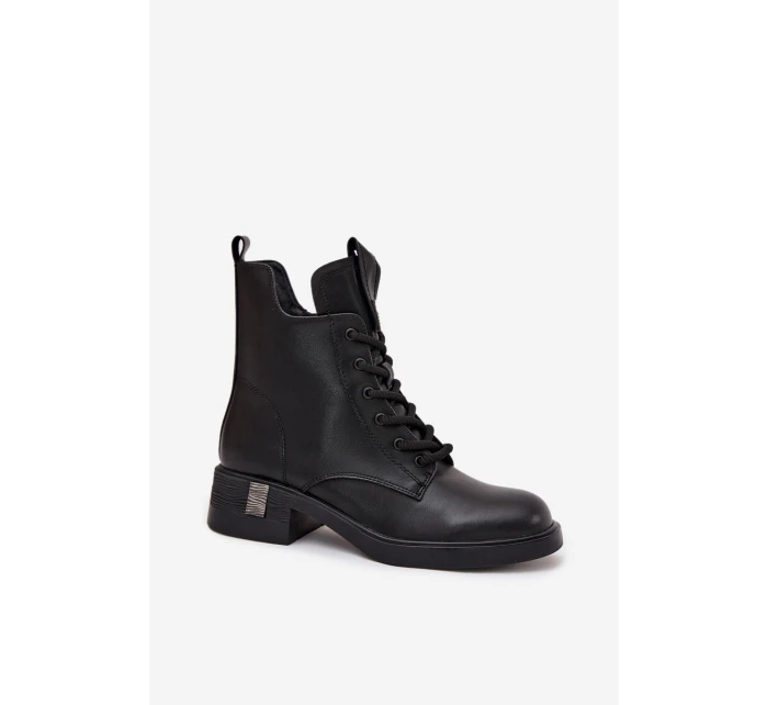 Kožené dámské kozačky na nízkém podpatku model 21713393 Černé - VINCEZA