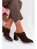 Semišové dámské sandály na podpatku D&A model 22031840 čokoládové - S.Barski