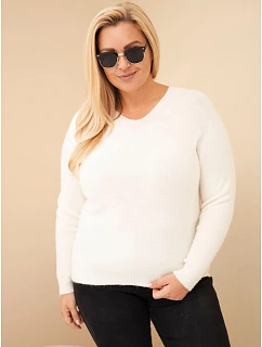 Dámský svetr Plus Size z baby alpaky s dlouhým rukávem ecru