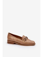 Kožené dámské lakované mokasíny model 21652958 hnědé - Laura Messi