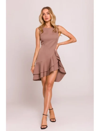 M850 Volánové mini šaty - mocca