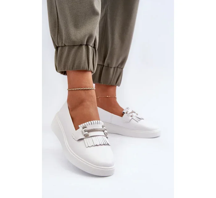 Lehké dámské kožené mokasíny na platformě, bílá S.Barski Lehké dámské kožené mokasíny na platformě, bílá S.Barski