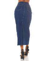 Sexy džínová sukně s vysokým pasem a rozparkem