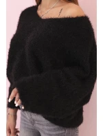 Dámský svetr z mohairu volného střihu s výstřihem do V IT-92 / 34360 Černá lesk - K-Fashion